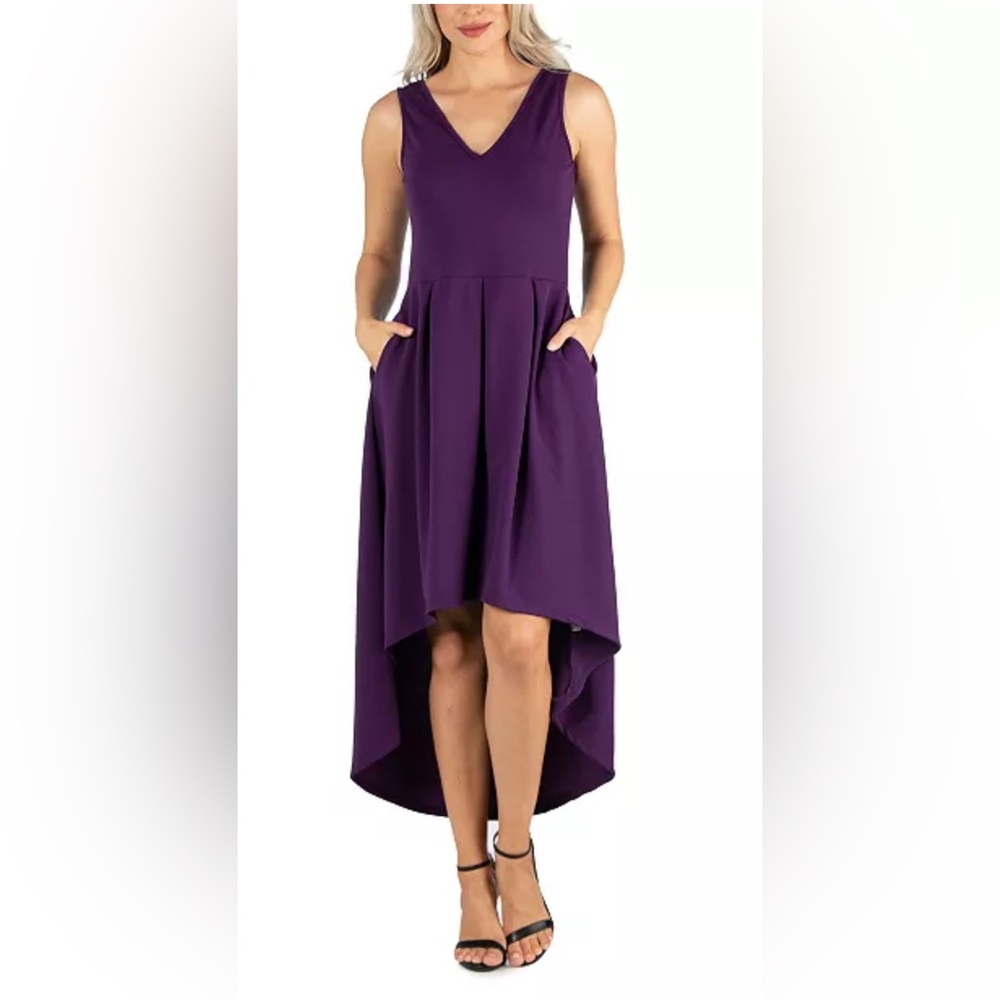 Purple 24seven Comfort Apparel
Women's Sleeveless Fit and Flare High Low Dress